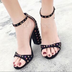 GLAZE ANKLE STRAP OPEN TOE STILETTO HEEL STUDDED SANDAL